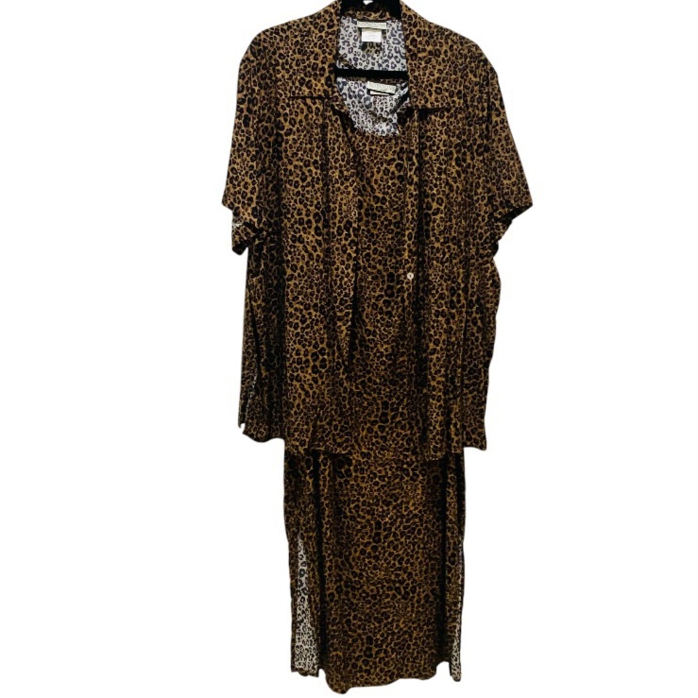 DRESS Leopard Print 2 PC Jacket Buttons and MIDI Sleeveless Set With Slits 22W